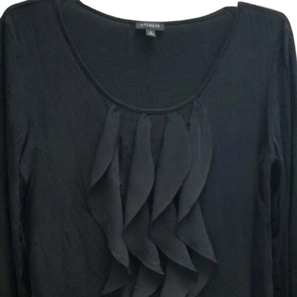 Talbots Women's Plus 1X Black Scoop-Neck Ruffles 3/4 Sleeves Top Tunic Comfort - Picture 5 of 9